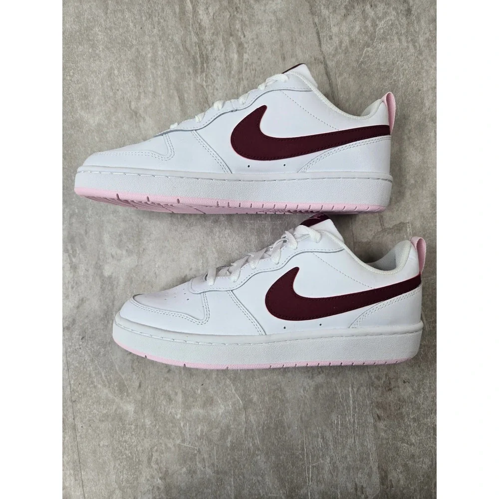 Nike Court Borough 8.5 White Burgundy Pink Leather Sneakers Retro Y2K Streetwear